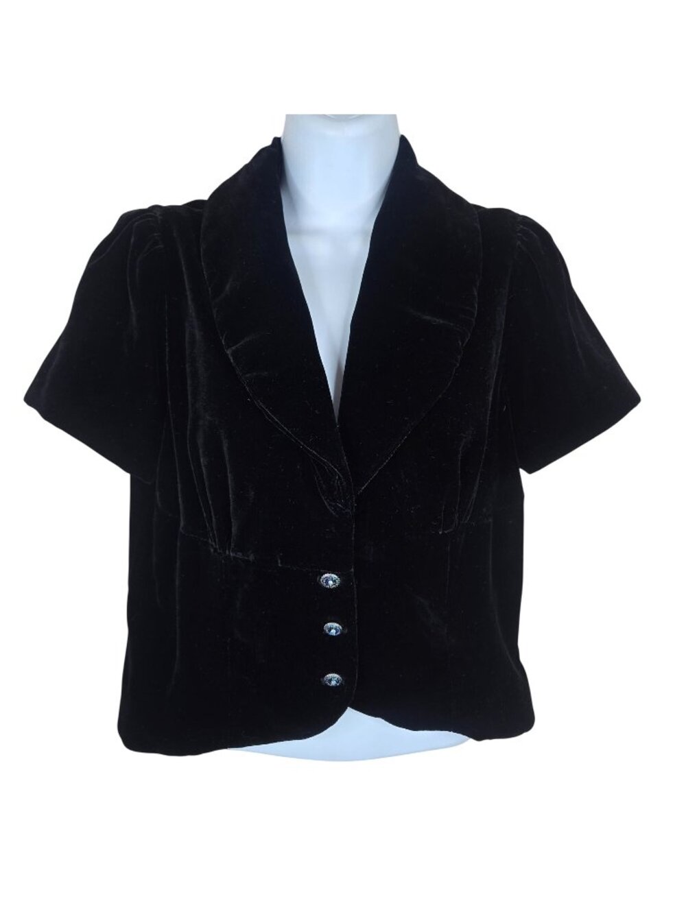 Vintage 90s Shine New York Black Velvet Short Sleeve Bolero Jacket Size L Croppe